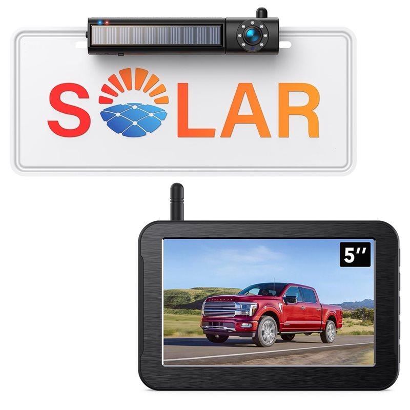 ABUO-Solar Wireless Backup Camera, 1080P 5 IPS Monitor Back Up Camera, Easy Setup Battery Powered Night Vision Waterproof No plug чёрный