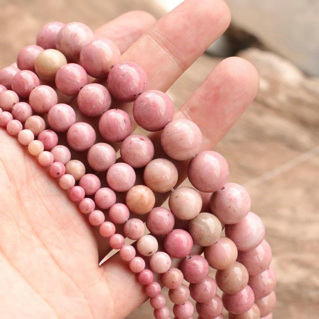 Perles de Jade Fleur de Pêcher en Rhodonite Naturelle: Ligne Noire, Veine Rouge, Grain de Bois Jaune, Fils Lâches DIY 4-12mm