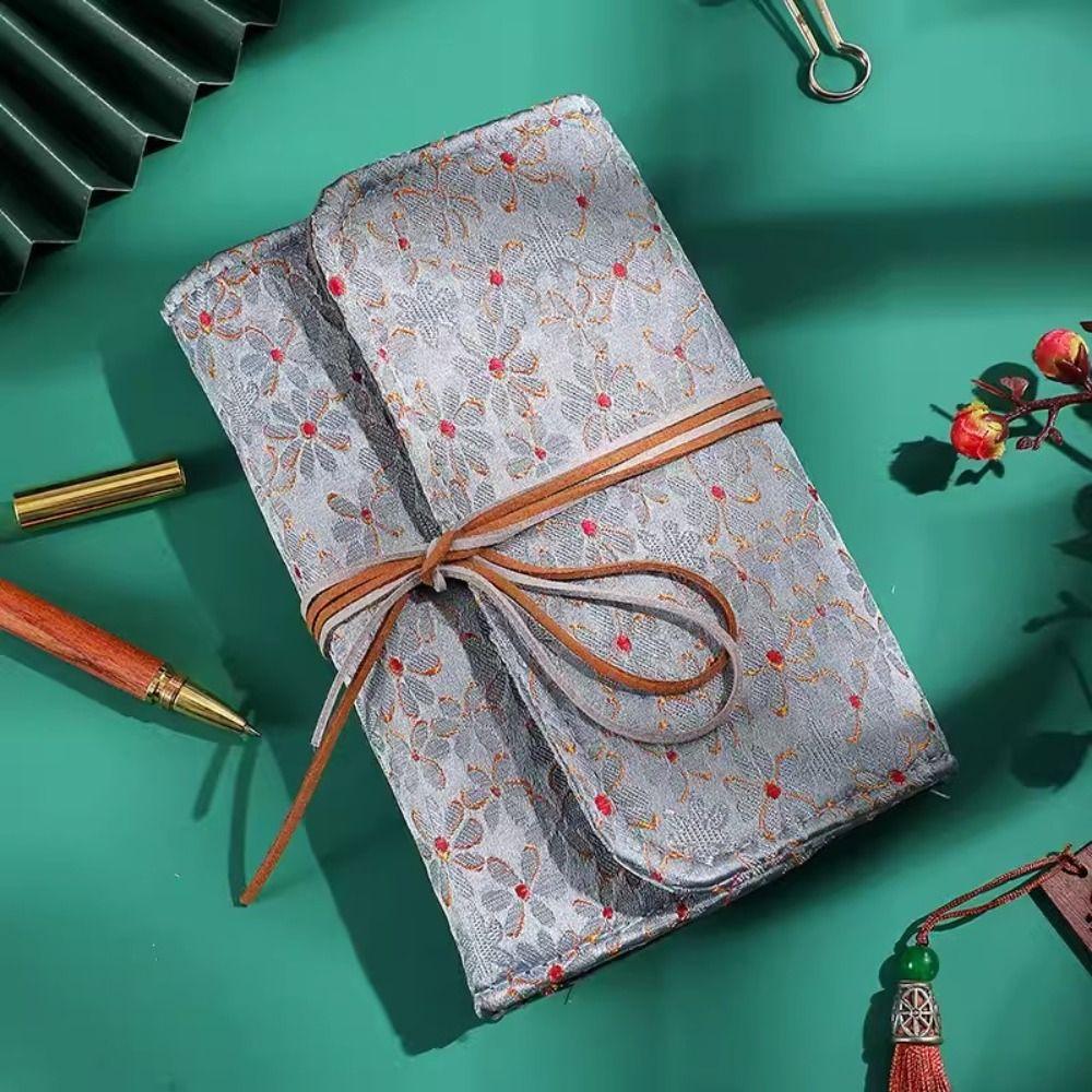 Notizbuch mit Blumenstoff im chinesischen Stil, leeres Raster, Büronotizbuch, Loseblatt-Notizbuch, Schreibwaren
