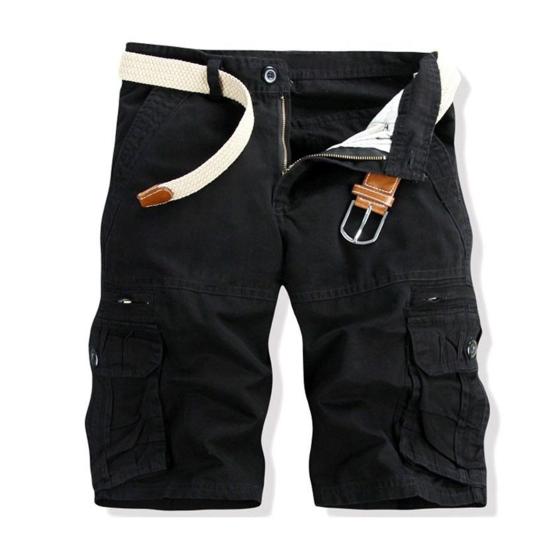 Men Cargo Shorts Mid-rise Button Zipper Closure Casual Shorts with Multi Pockets Solid Color