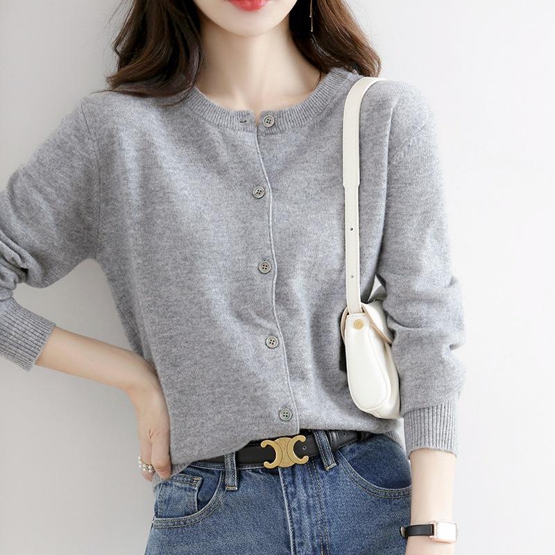 Round Neck Solid Color Knitted Cardigan Top Women, Short Small Jacket Elegant Commuting, 2025 Spring and Autumn New Women's Sweater Jacket