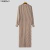 INCERUN Spring Men Neck Long Sleeve Striped Irregular Casual Long Cardigan Shirts Tops