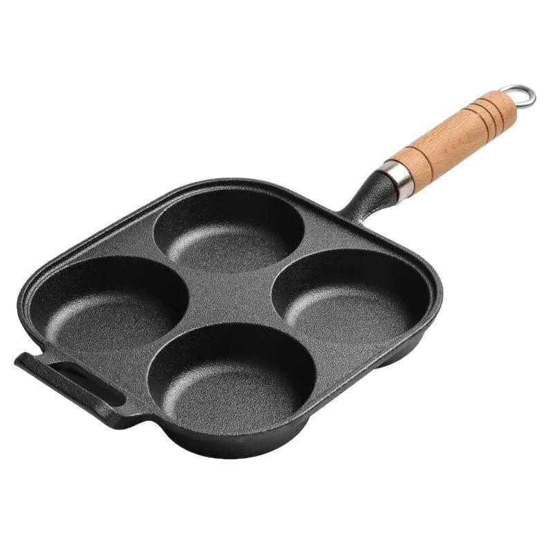JUSTINLAU Non-stick Eggs Burger Skillet 3/4 Hole Cast Iron Frying Pan Breakfast Bread/Steak Flat-bottom Pot Kitchen Cookware