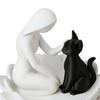 Human-Cat Interaction Shape Ornament, with Stable Non-Slip Lotus Base, Black And White Contrast Design, Ornament for Cat Lovers