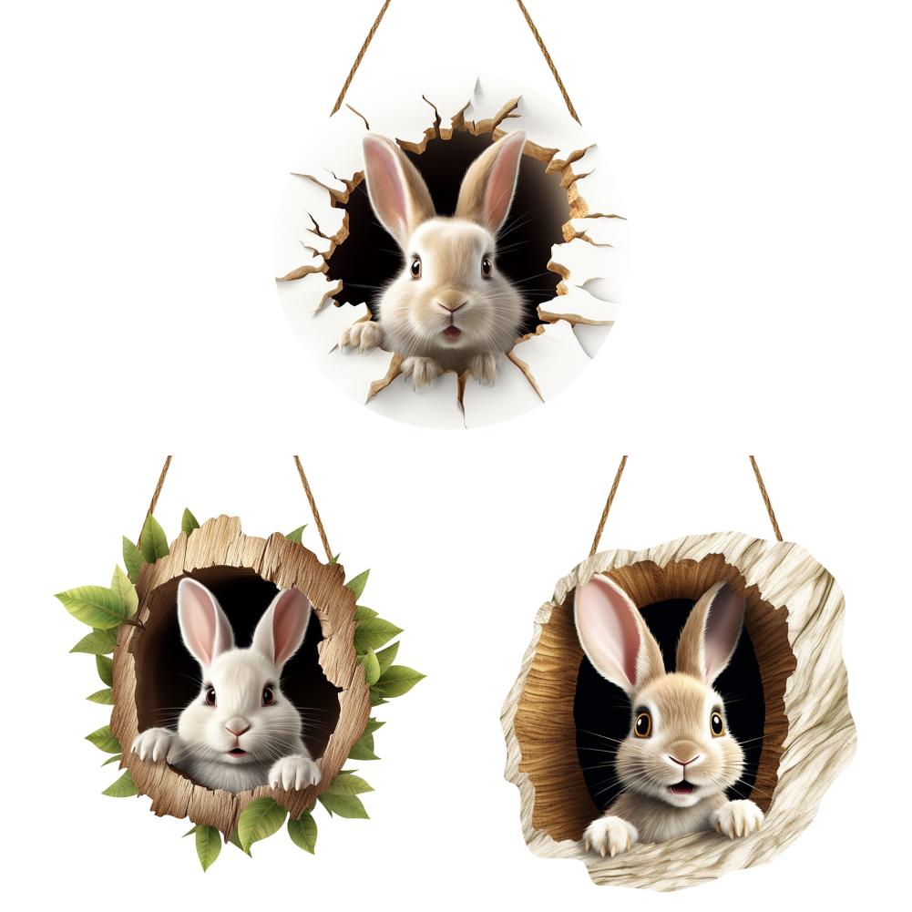 3/1 Set Easter Bunny Door Sign Pendant Decoration Wooden Hanging Spring Happy Rabbit Construction Door Easter Party Decor 2025