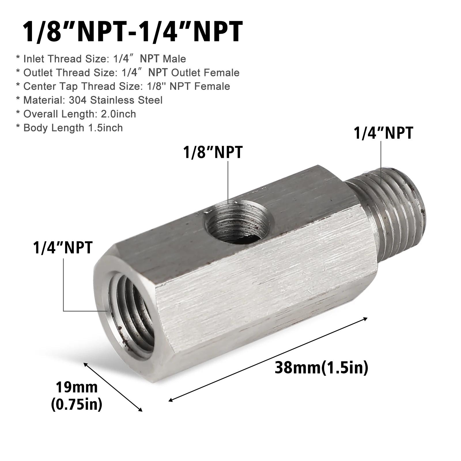 

Stainless Steel Side Holes Oil Pressure Sensor Connector 1/8 NPT Female To M12 M10 M14 Feed Line Gauge Tee Adapter