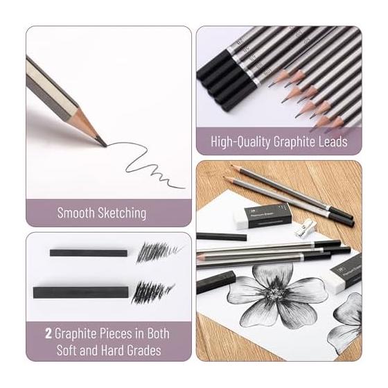 Mr. Pen - 19 Piece Sketch Pencils Set, Graphite Pencils (10B-6H) & Graphite Sticks, Eraser, Metal Sharpener for Drawing, Sketching, Shading, Art