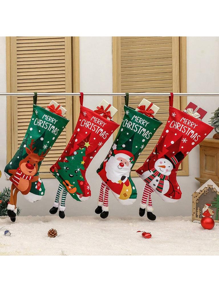 Christmas Stocking Socks Snowman Decoration Candy Bags Gift for Home Xmas Tree Hanging Festival Ornaments Pendant