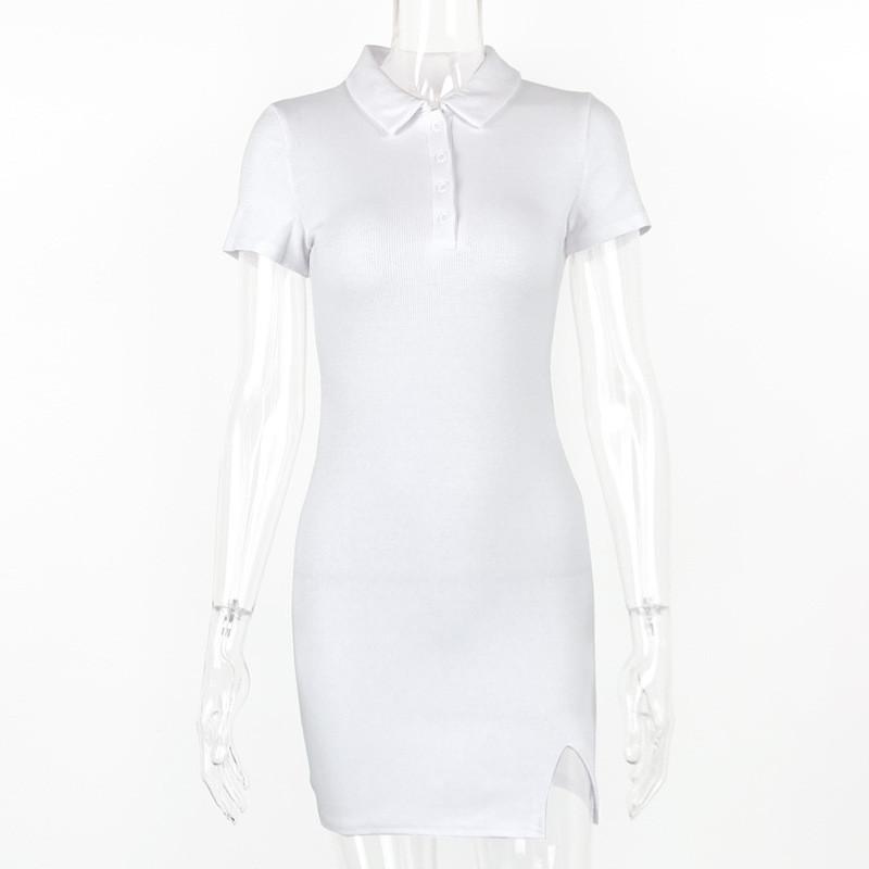 Sommer Sexy Bodycon Kleid Mit Polokragen Kurzen Ärmeln Gestrickter Stoff Für Clubwear