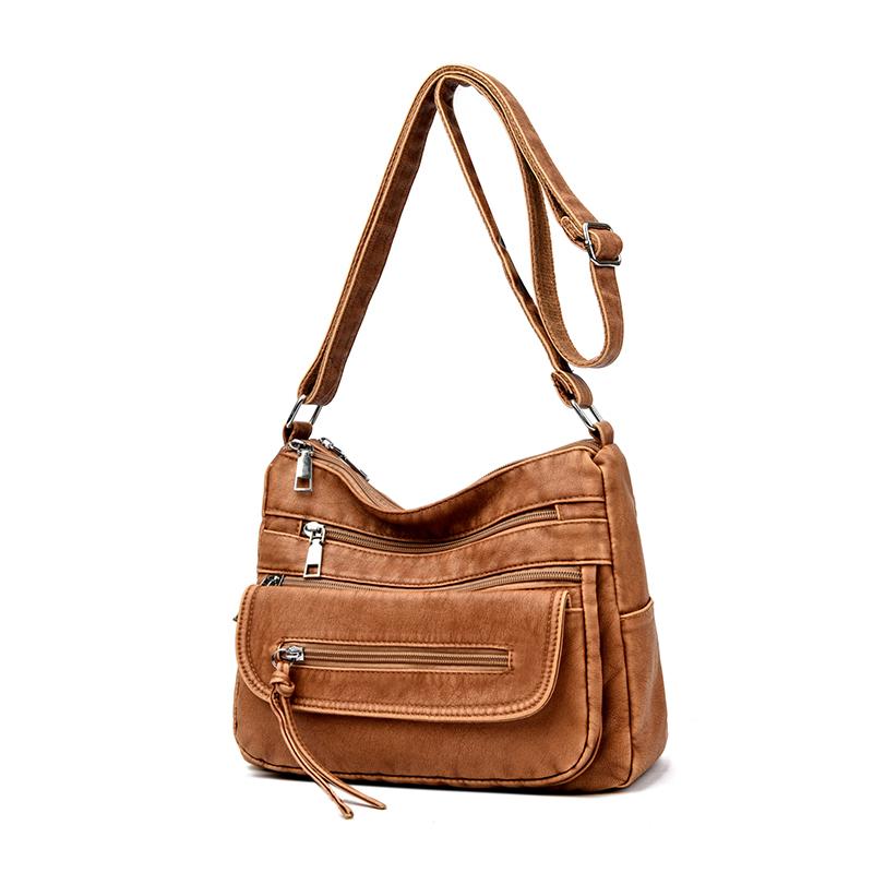 Large Capacity Shoulder Bag Women's Multi-Layer Lightweight Soft Leather Crossbody Bag