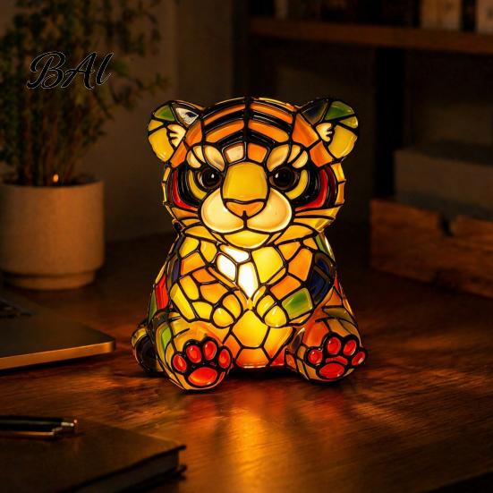 Unique Animal Shaped Desk Light Vintage Stained Glass Style Lamp, Cute Night Light, Decorative Cozy Warm for Reading Lamp Bedroom Bedside Kids