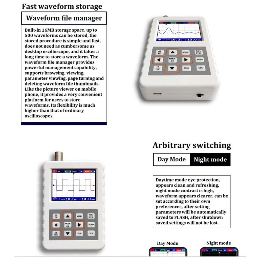 2.4 Inch LCD Digital Oscilloscope Handheld Digital Oscilloscope 5M Bandwidth 20MSps Sampling Rate
