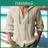 Men Linen Cotton Thin Shirts Button Up Hooded Hoodie Spring Autumn Long Sleeve Shirt Solid White Blue Casual Daily Clothing