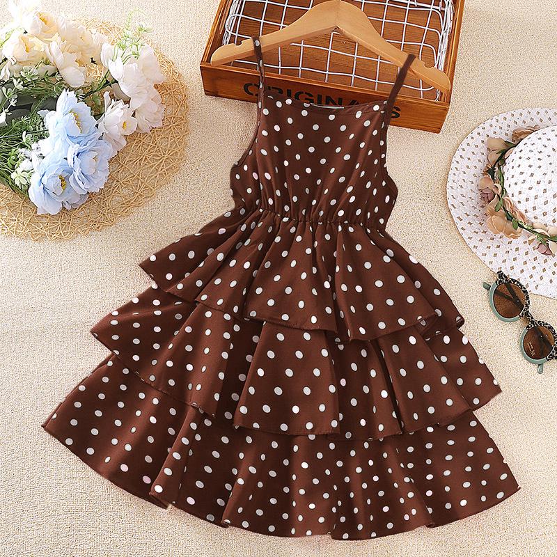 2026 Frühling/Sommer Retro Gepunktetes Träger-Prinzessinnenkleid für Mädchen