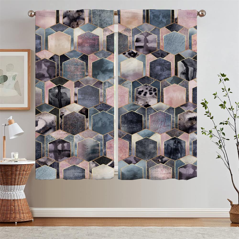 Geometric Prismatic Lattice Living Room Curtain Tiebacks Blackout Curtains for Camera Ready Curtains Cheap Bedroom Decoration