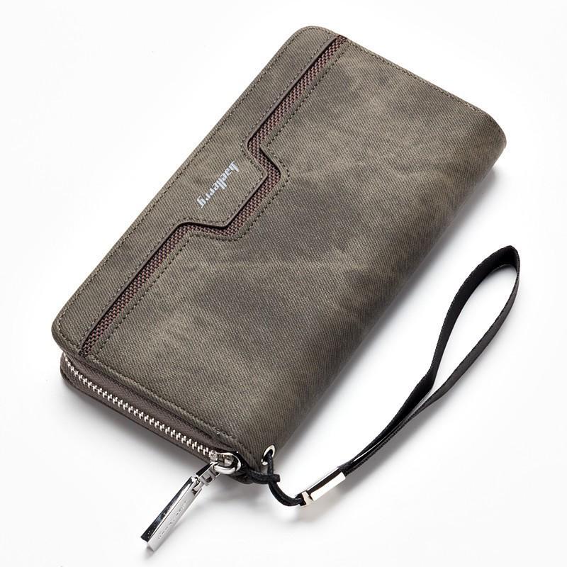 Men s Long Wallet European American Youth Retro PU Hand-held Bag Business Zipper 11X3X20 темно серый