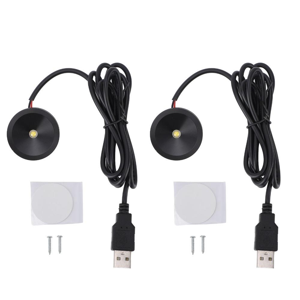 2 Stück 5V Kleine LED Vitrinenleuchten 1W Runde USB Mini-Strahler 1,5m Kabel 100-110lm LED Mini-Strahler Schrankbeleuchtung