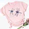New Love Heart Dragonfly Print Women T-Shirt Fashion Casual Short Sleeves Ladies O-Collar T Shirts Streetwear Graphic Print Tops