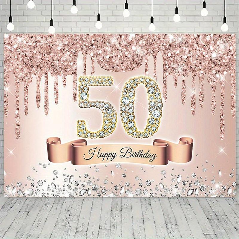 Large elegant rose gold 50th birthday backdrop, suitable for parties, birthdays, festivals and other occasions