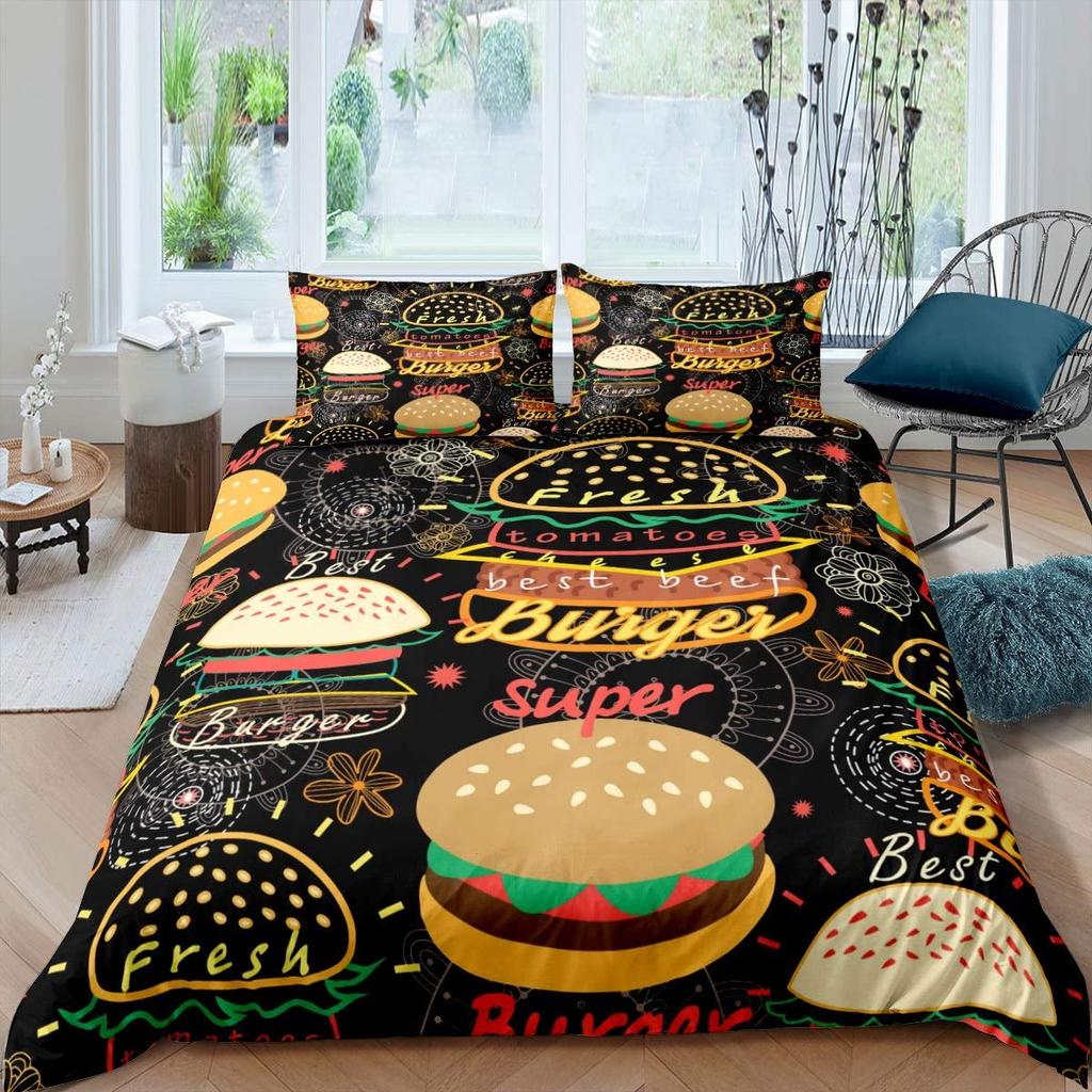 Comforter American Fast Food Pizza Dog Hamburger Print Bedding French Fries Cartoon Style For Kids Boys Soft