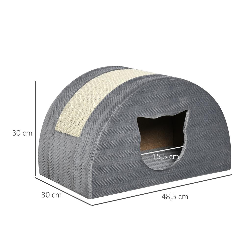 Cat Cave with Scratching Board Cat Bed Scratching House Cat House Cat Home Sisal Grey 48.5 x 30 x 30 cm