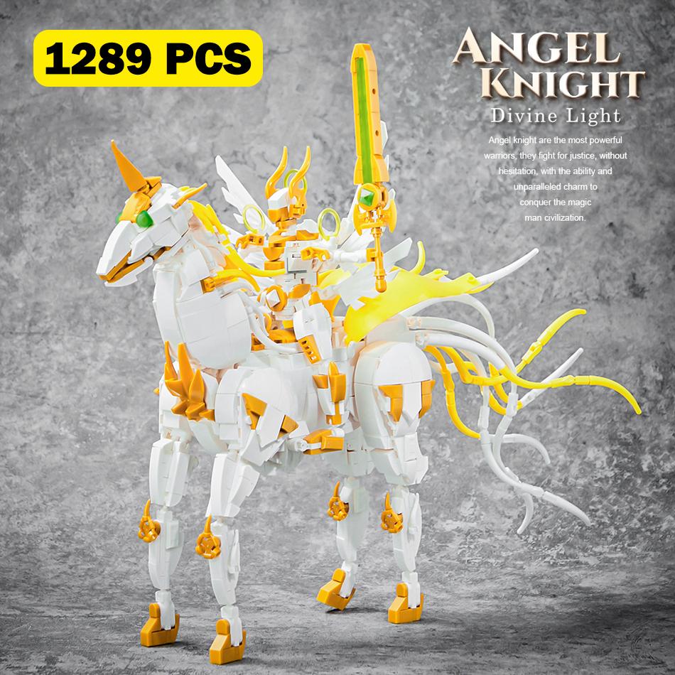 MOC Angel Rider Unicorn Hell Knight Warhorse Building Blocks Medieval Knight Mecha Figures Assemble DIY Bricks Toy for Kids Gift