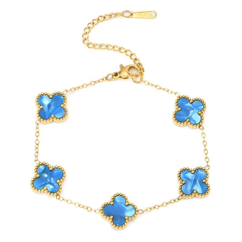 

Двусторонний браслет из титановой стали с клевером, который не выцветает, женские легкие роскошные аксессуары высокого класса 18K