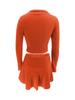 Dames Effen Kleur Rits Cropped Top & Ruche Rokje Set