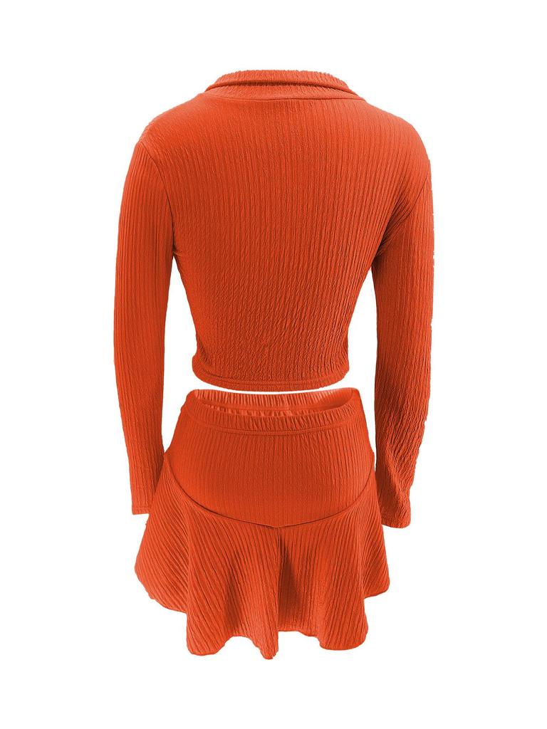 Dames Effen Kleur Rits Cropped Top & Ruche Rokje Set