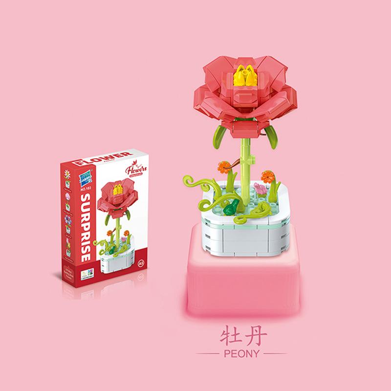 Barnas Pedagogiske Små Partikler Mosaikk Byggekloss Blomstersimulering Peon Rhododendron Kompatibel Med En Høy Byggeklossmodell Leke