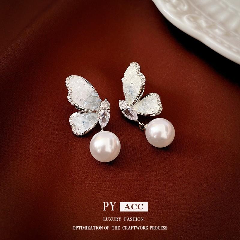 Silver Needle Diamond Pearl C-Shaped Earrings French Retro Premium Temperament Earrings Personality Light Luxury Earrings Women