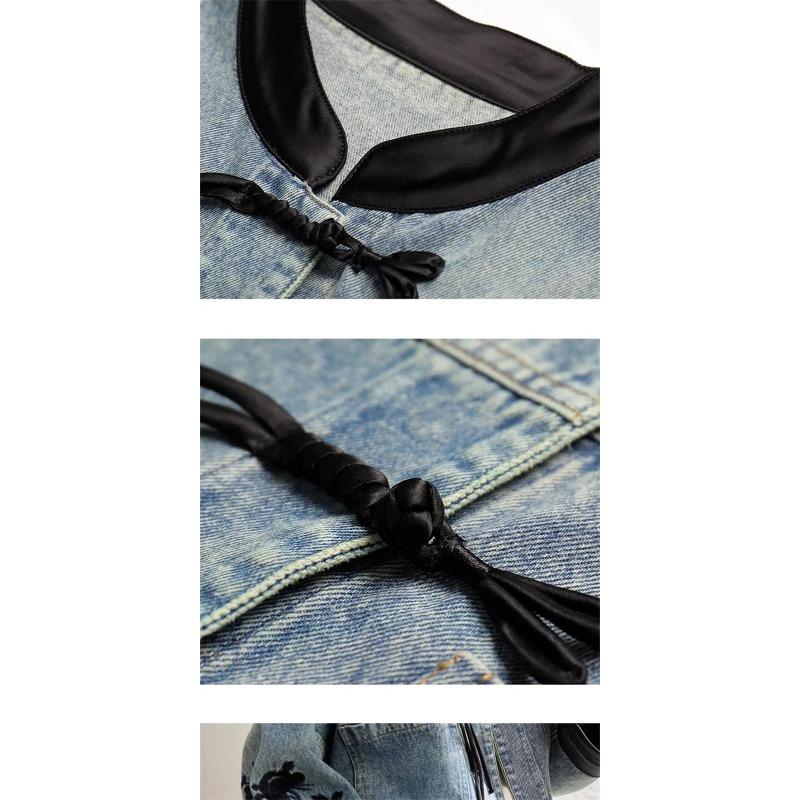 Veste en jean pour femme Printemps Automne Brodé Style Chinois Mode Polyvalente Vêtements en jean Haut de gamme pour femme