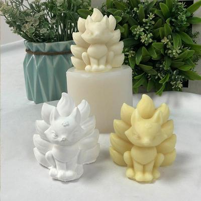 3D Cute Fox Silicone Candle Mold Crystal Epoxy Gypsum Cement Nine-tailed Fox Mould DIY Animal Shape Chocolate Ice Cube Soap Mold