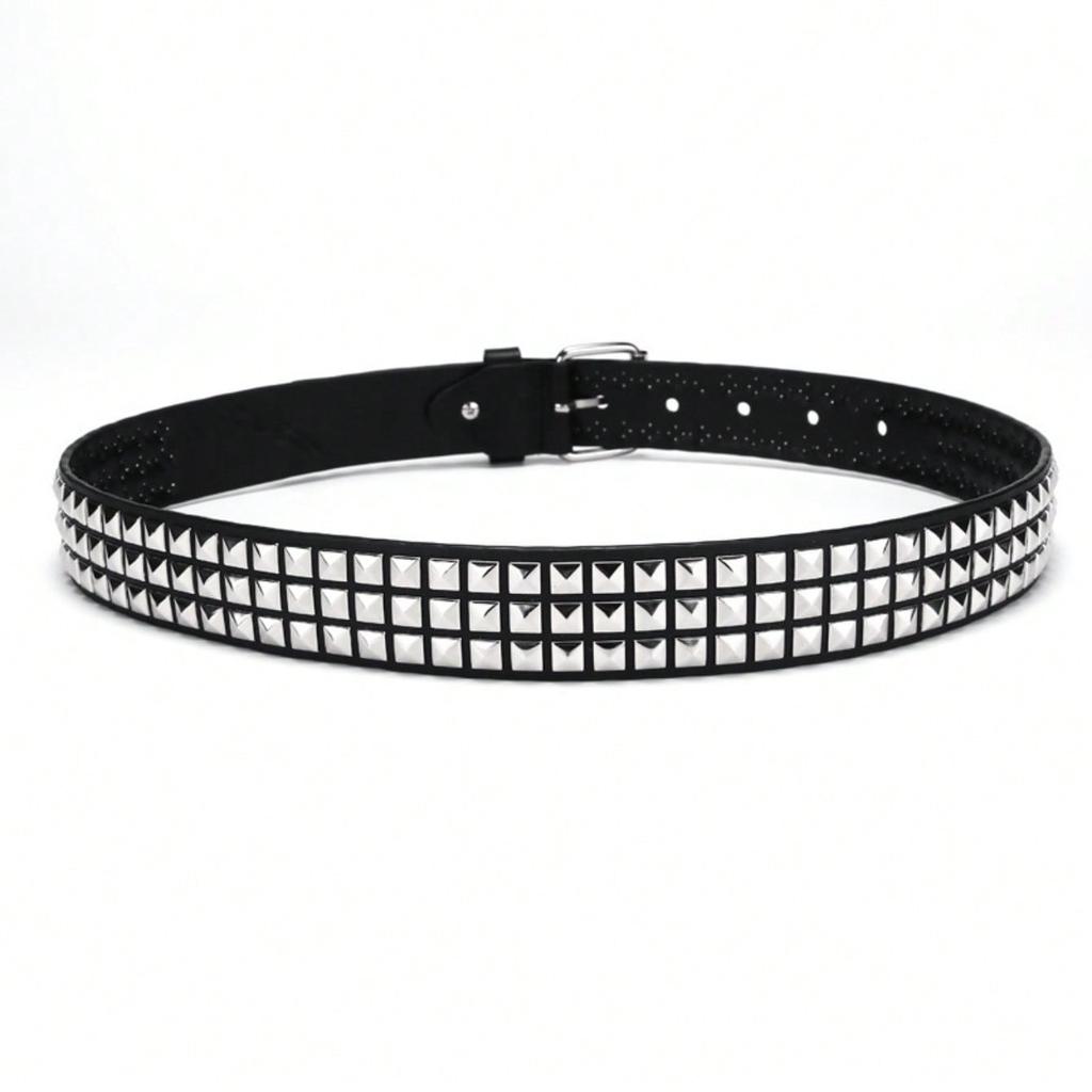 European and American square bead rivet belt, metal pyramid belt, men's and women's belt, punk hardware jeans belt