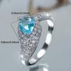 Ins Burst Full of White Diamond Water Drop Sea Blue Zircon Ring, Shining Exquisite Temperament Ring