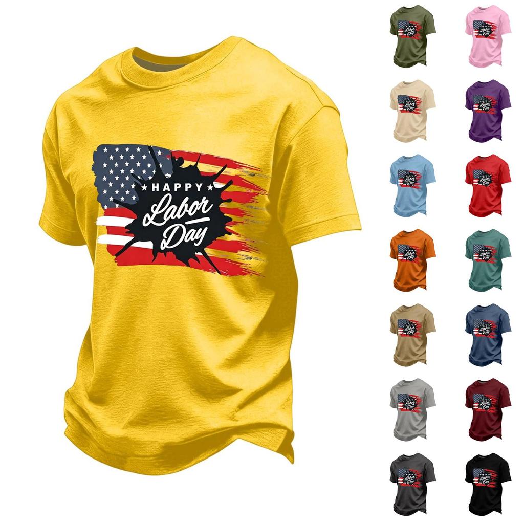 Men's Loose Fit Casual Short Sleeve T-Shirt Labor Day Print Crew Neck Soft Fabric Comfortable Top for Everyday Wear