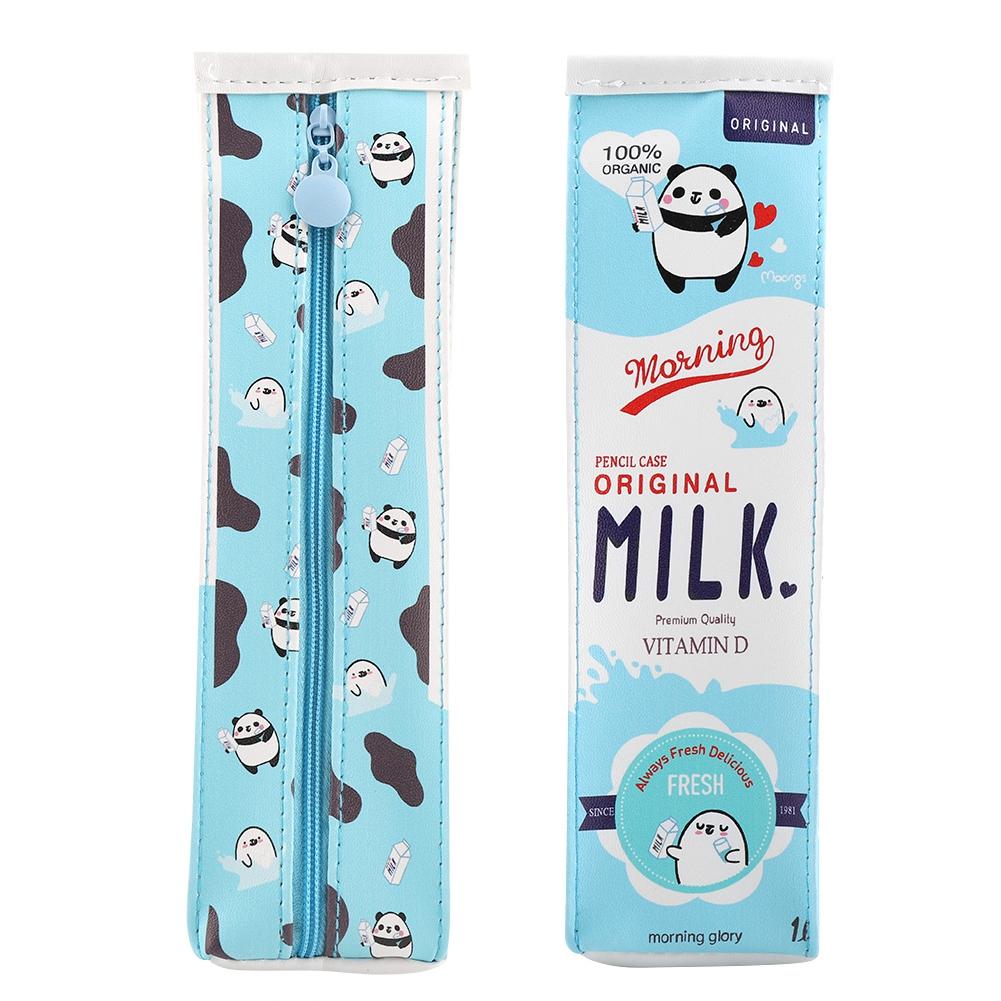 3Colors Cartoon Milk Stationery Bag Waterproof PU Large Capacity Pencil Case Storage Bag