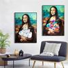 Śmieszne płótno artystyczne malarstwo Mona Lisa drukuj toaleta Wall Art łazienka papierowy plakat obraz do dekoracji domu do salonu sypialnia