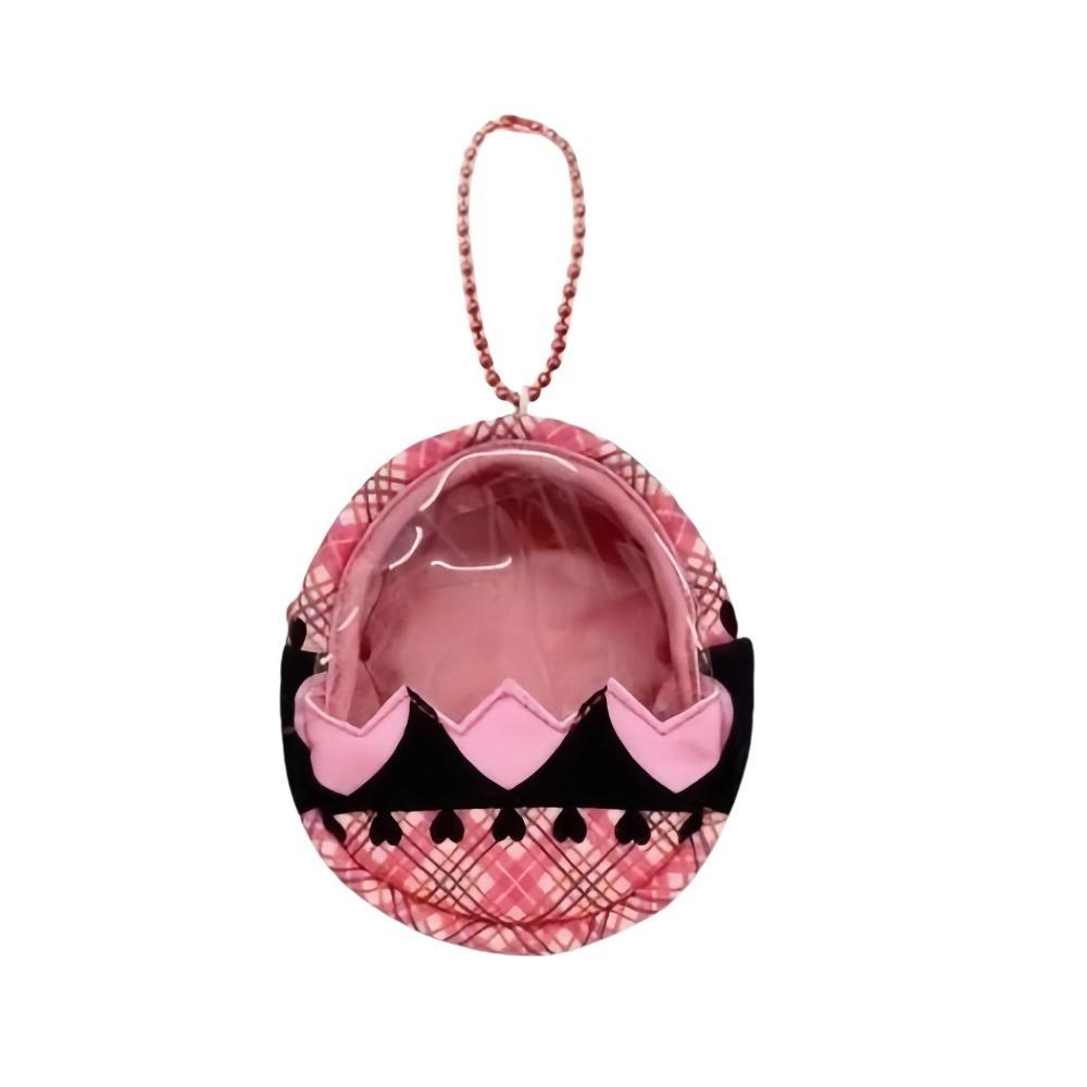 

Easter Egg Doll Bag Egg-Shaped Transparent Pouch Doll Bag Plush Plaid Anime Goods Decoration Storage Bag Pendant Badge Holder рожевий