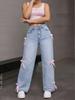 Y2K Elastic Straight Leg Bow Jeans - Women's American Spicy Girl Style, Loose Fit, Long Pants, Trendy INS Style