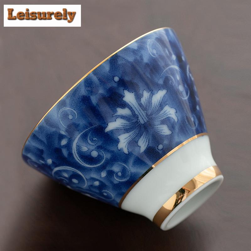 50ml Retro Blue and White Teacup Meditation Cup Handmade Boutique Tea Bowl Chinese Porcelain Tea Set Accessories Master Tea Cup