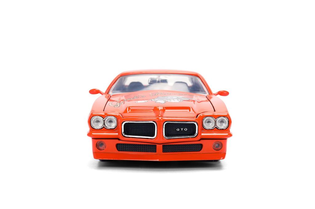 Jada Toys Big Time Muscle 1971 Pontiac GTO Diecast Car Opening Trunk and Rubber Tires 124 – Doors, Hood, (Orange)