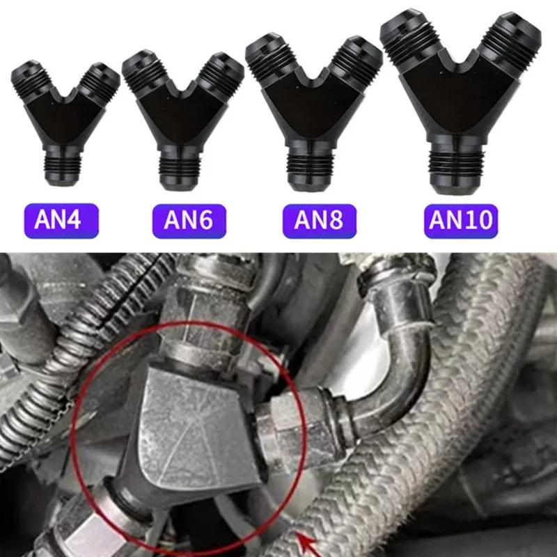 AN4 AN6 AN8 AN10 Y Adapter Block Male Thread Fuel Hose Fitting Adapter Tee Fluid Oil Pipe Air Line Joint Universal Aluminium