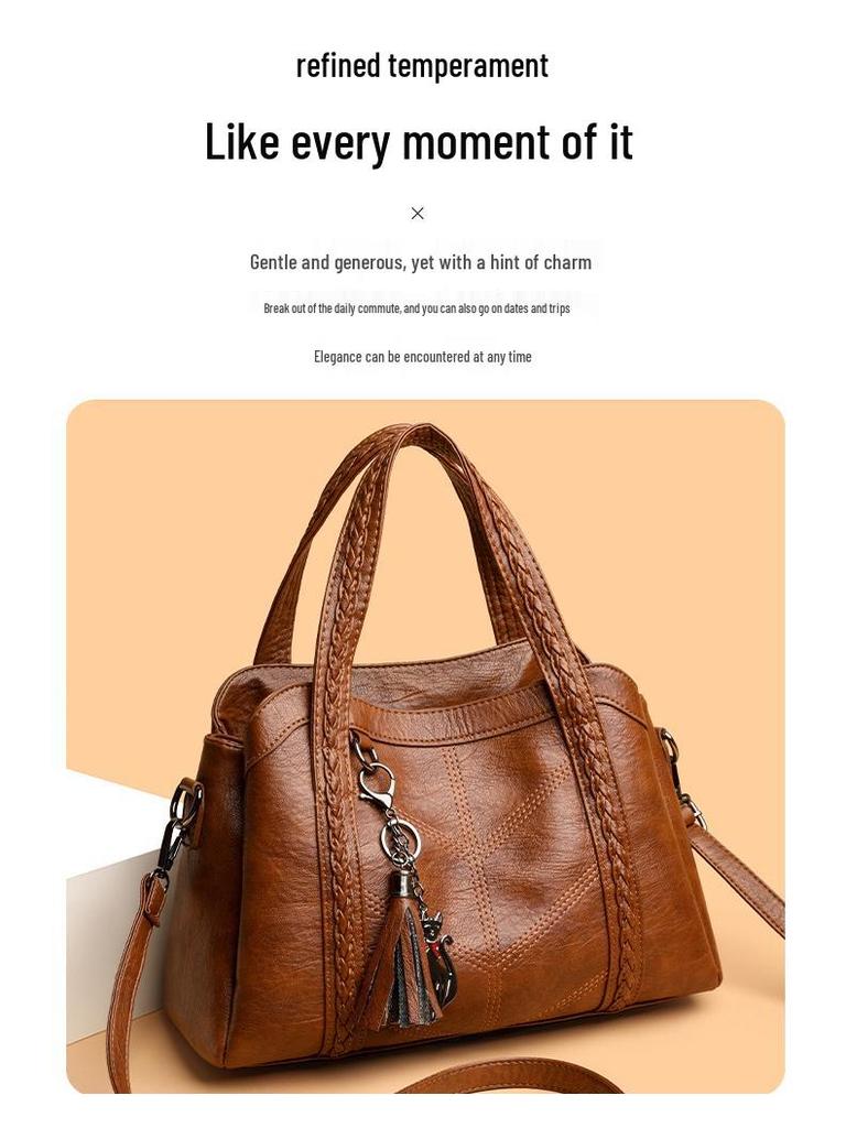 Duża pojemność Retro Miękka skóra Torba Mom – Damska Europejski i Amerykański Styl Jednoramienna Crossbody