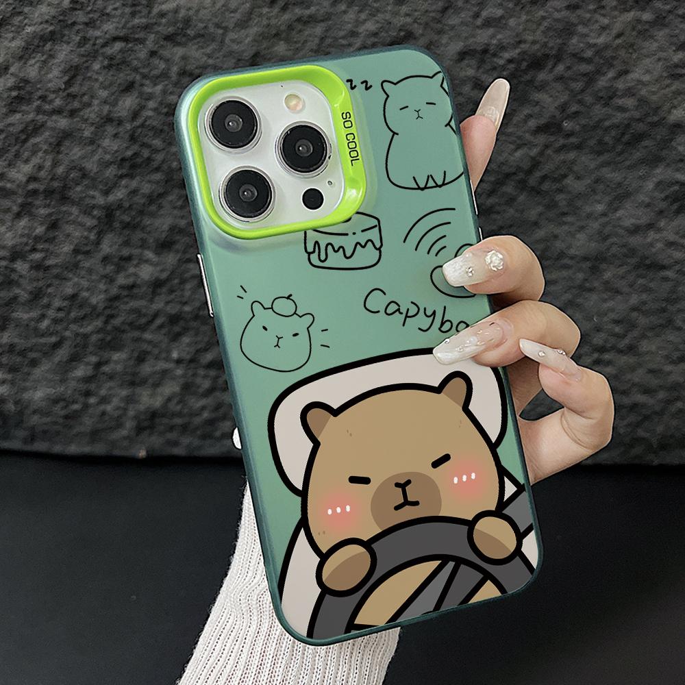 Lovely Cartoon Capybara Phone Case for iPhone 17 Air 16 16e 15 14 Plus 13 12 11 Pro Max X Xs XR 8 Colorful Silver Hard Cover