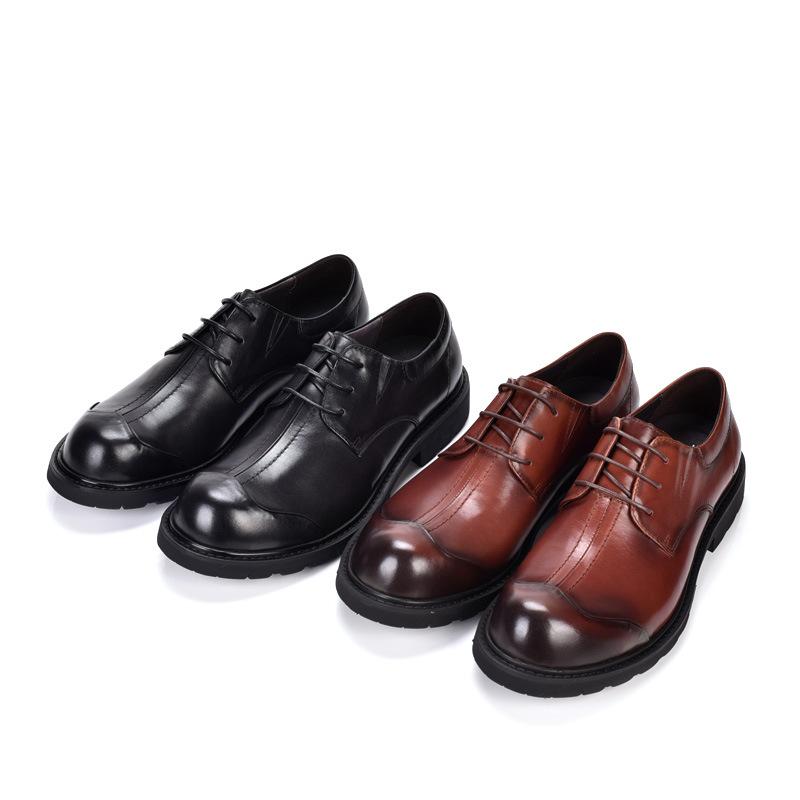 Spring And Autumn Business Dress Men'S Shoes Leather Outdoor Tooling Shoes British Low-Top Shoes Wedding Shoes Retro Big Head Leather Shoes