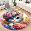 1pc Floral Cat Hat Chair Carpet for Office, Round Polyester Mat, Indoor Decor for Office, Easycare Fabric, Washable Non-slip Area Carpet