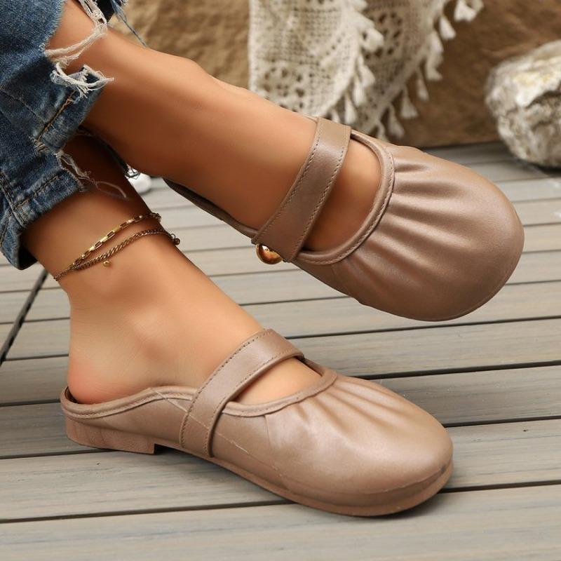 

Модная французская сумка из мягкой кожи с плиссировкой, туфли-слипперы с открытым носком 2025 женские плоские удобные накладные одинарные 41