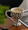 Korean Hand-painted Mug Design Ceramic Coffee Cup Breakfast Milk Mug Funny Ceramic Cup Gift Striped Leopard Decorative Cup