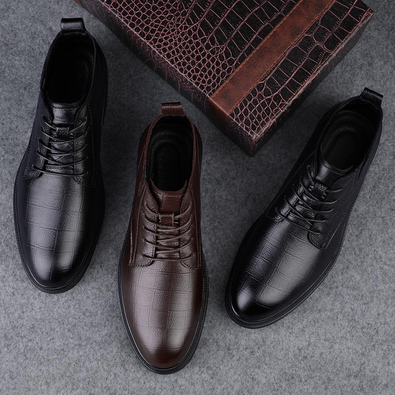 High Quality Lace-Up Male Ankle Boots Fashion Warm Plush Fur Winter Footwear Comfy Snow Shoes Genuine Leather Mens Chelsea Boots